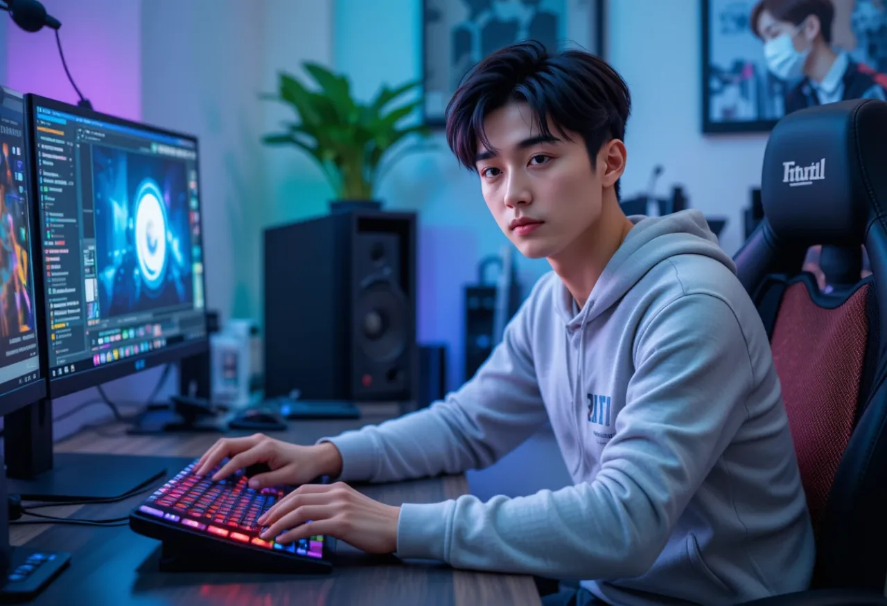 기계식 키보드 추천 모델을 책상 위에 두고 사용하는 모습