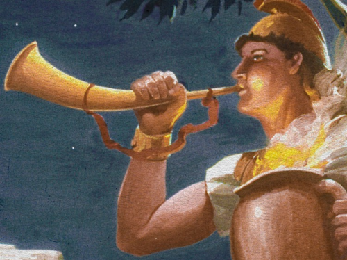 기드온 삼백용사 항아리를 안고 나팔을 부는 모습