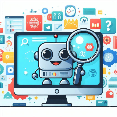 컴퓨터 화면에는 검색 아이콘, 네트워크 지구본, 기어(설정) 등 기술적인 요소들이 표시됨.