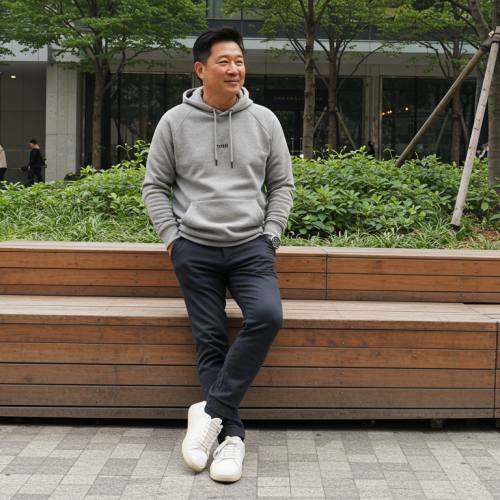 스트릿 브랜드를 입은 중년