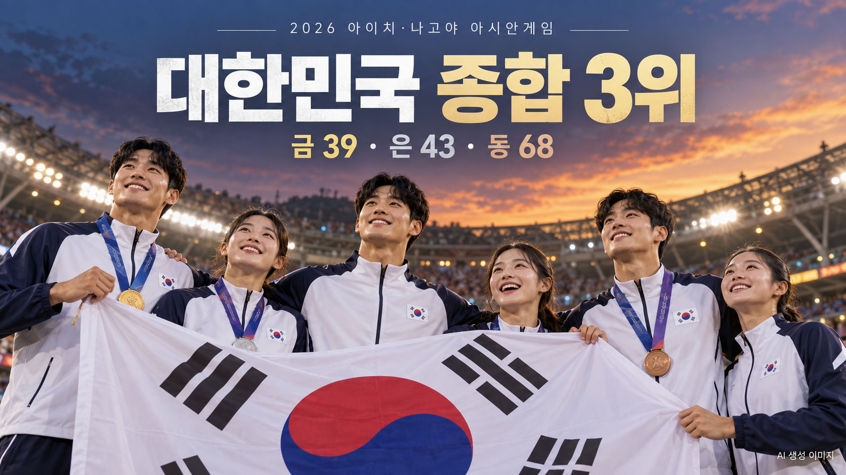 2026 아시안게임 한국 종합 3위…금메달 39개