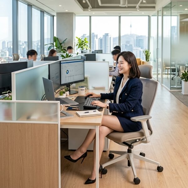 중소기업 그룹웨어가 도입된 사무실에서 근무를 하는 모습