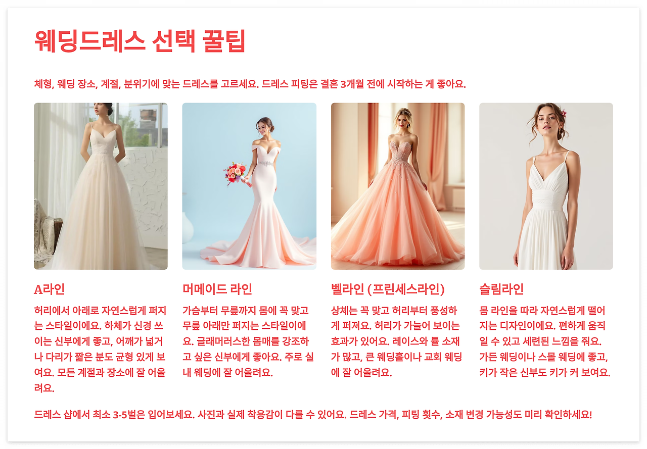 웨딩 드레스 선택 꿀팁