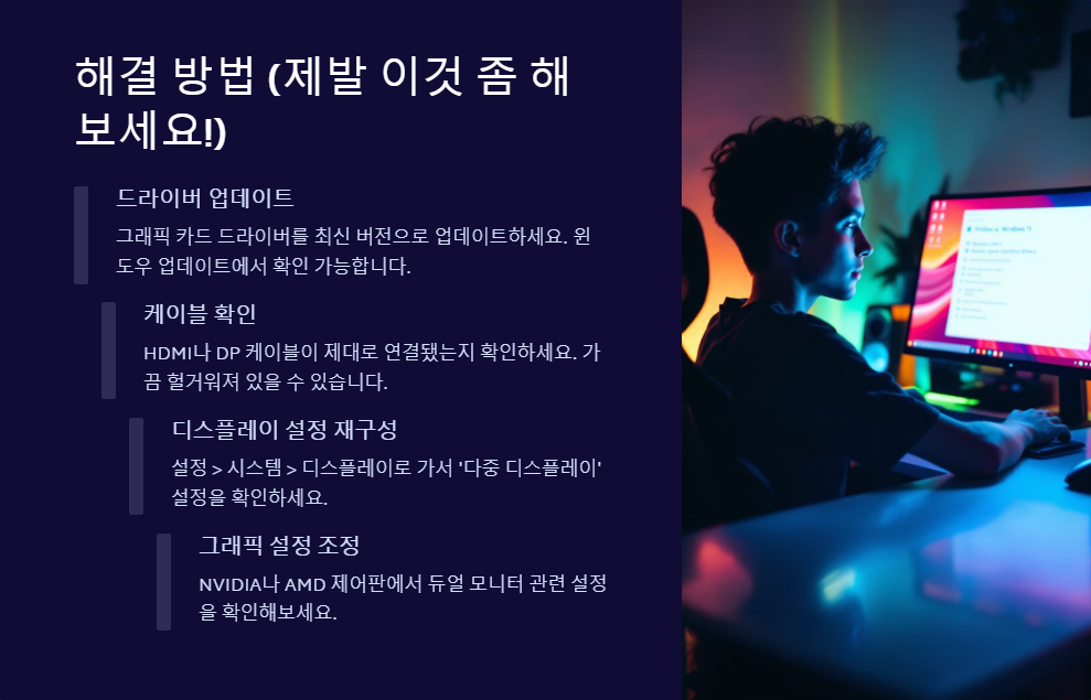 윈도우11 듀얼 모니터 설정 오류 해결 방법