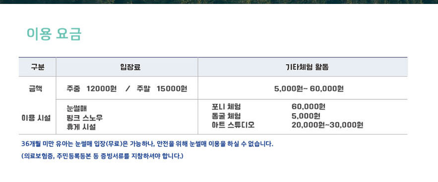 비스타밸리 눈썰매장 이용요금