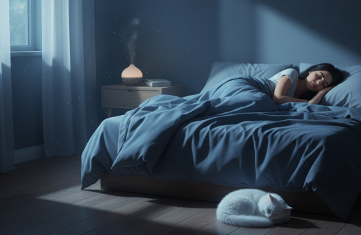 침대에 누워 잠드는 사람