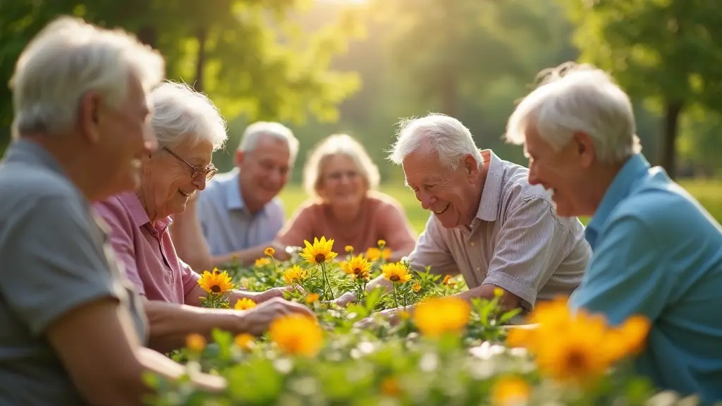 노인들이 꽃을보는모습