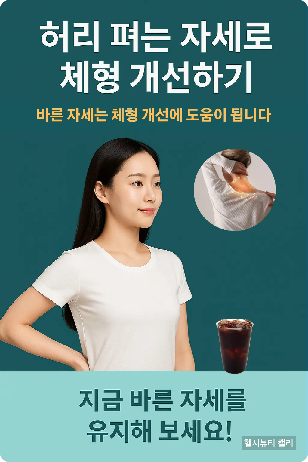 허리를 곧게 펴고 바른 자세를 유지하는 젊은 여성의 모습