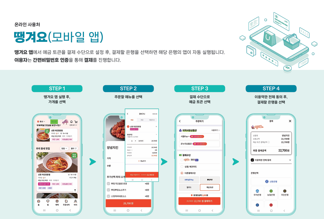 디지털 화폐 시스템 온라인 사용처 땡겨요 결제 사용방법 안내문