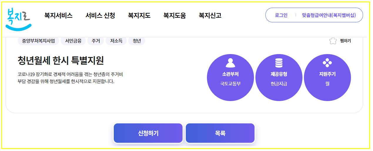 청년월세 한시 특별지원