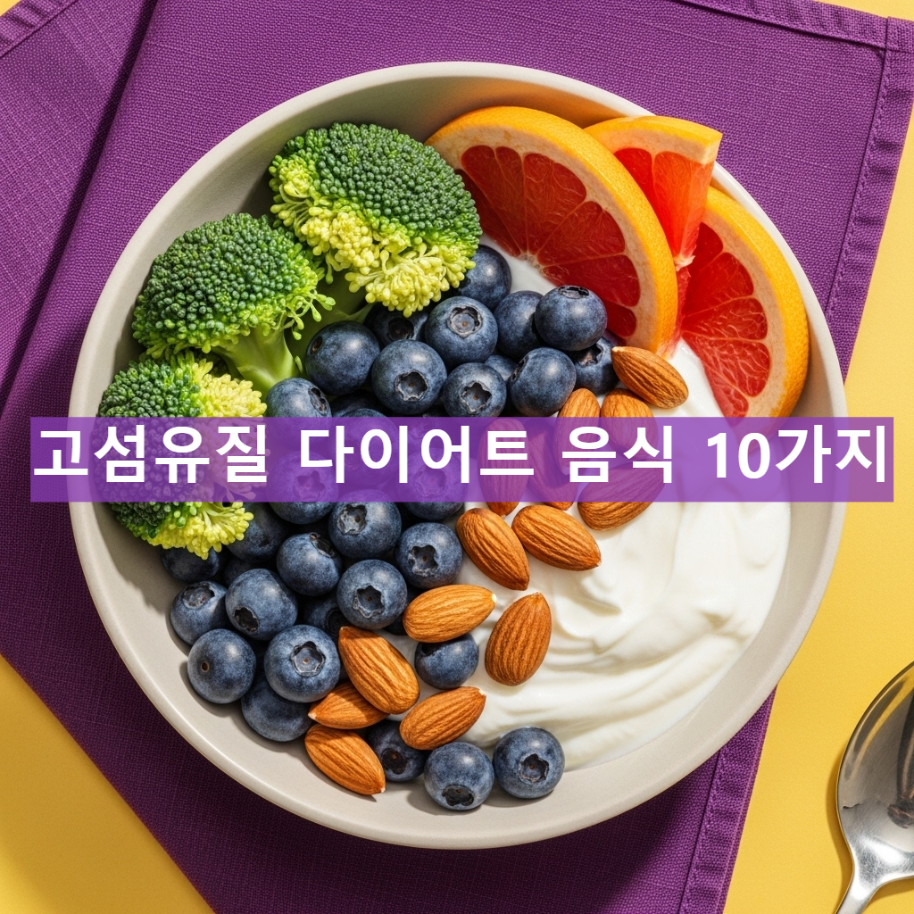 요거트에 아몬드,블루베리,브로컬리,자몽이 담아있는 다이어트 음식 이미지