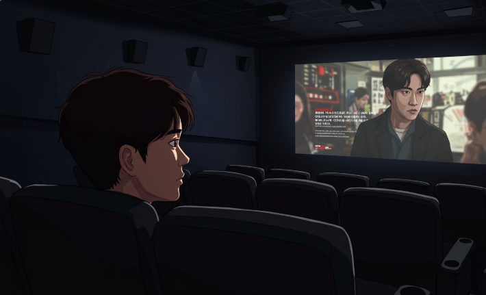 스릴러 영화를보는남자 일러스트
