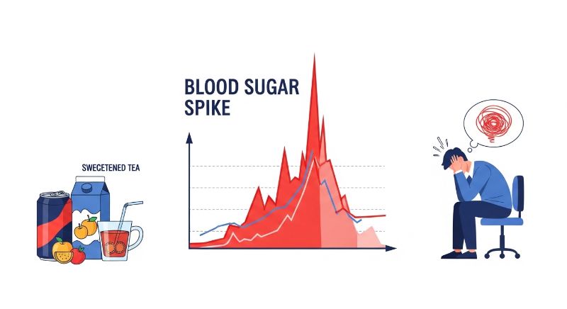 액상과당 음료와 스트레스가 혈당 스파이크를 유발하는 과정 인포그래픽
