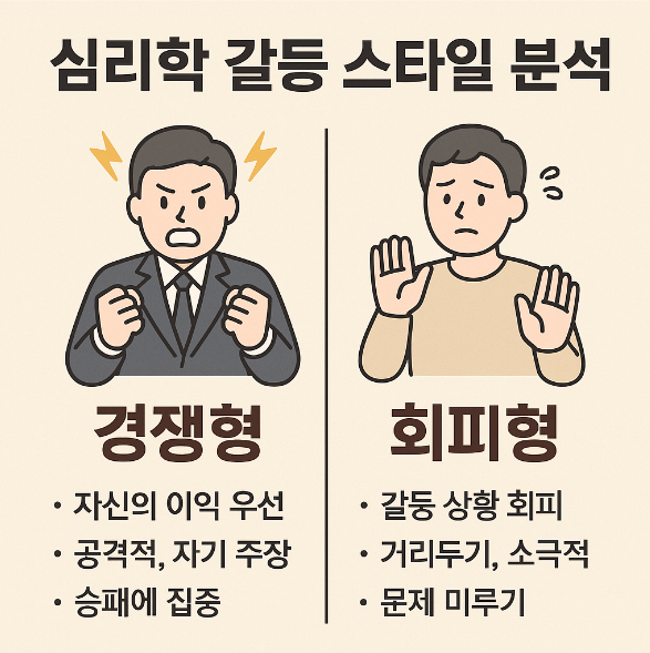 최신 심리학 갈등 스타일 분석 (경쟁형 vs 회피형)