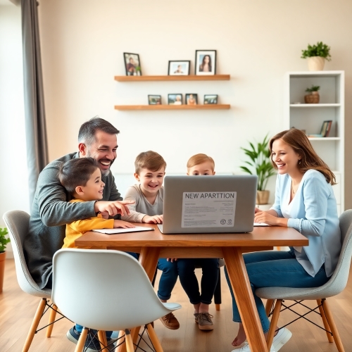 신규 아파트 청약 정보를 검색하는 가족 모습