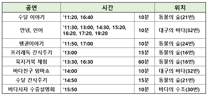 대구 아쿠아리움 공연 시간표