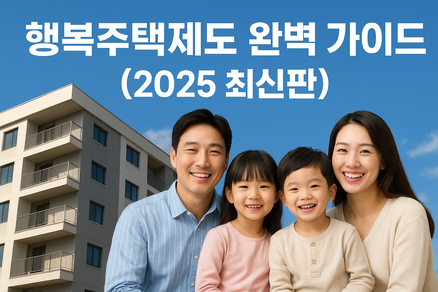 아파트와 행복한 표정의 가족