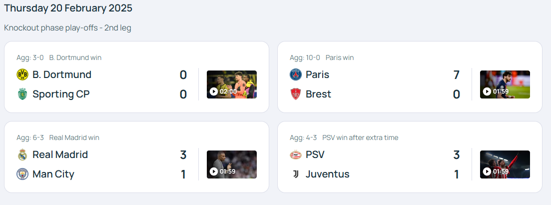 UEFA 챔피언스리그 경기결과 및 경기일정
