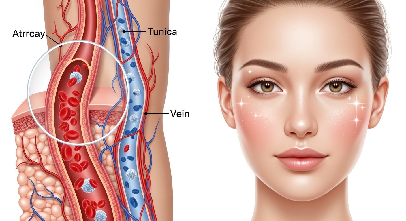 깨끗해진 혈관과 생기 넘치는 맑은 피부를 상징하는 일러스트