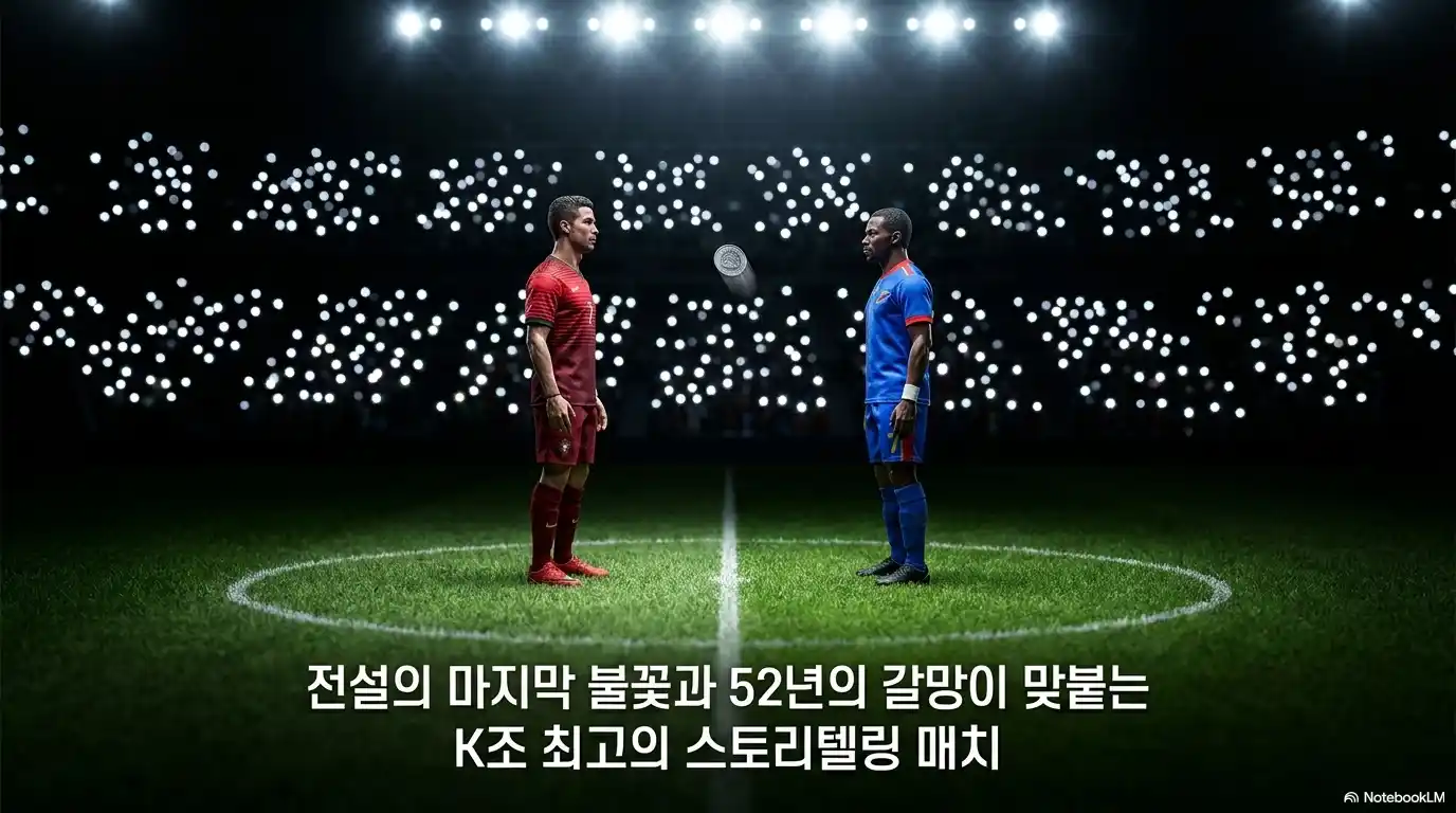 포르투갈 호날두와 콩고민주공화국 선수 센터서클 대결 구도