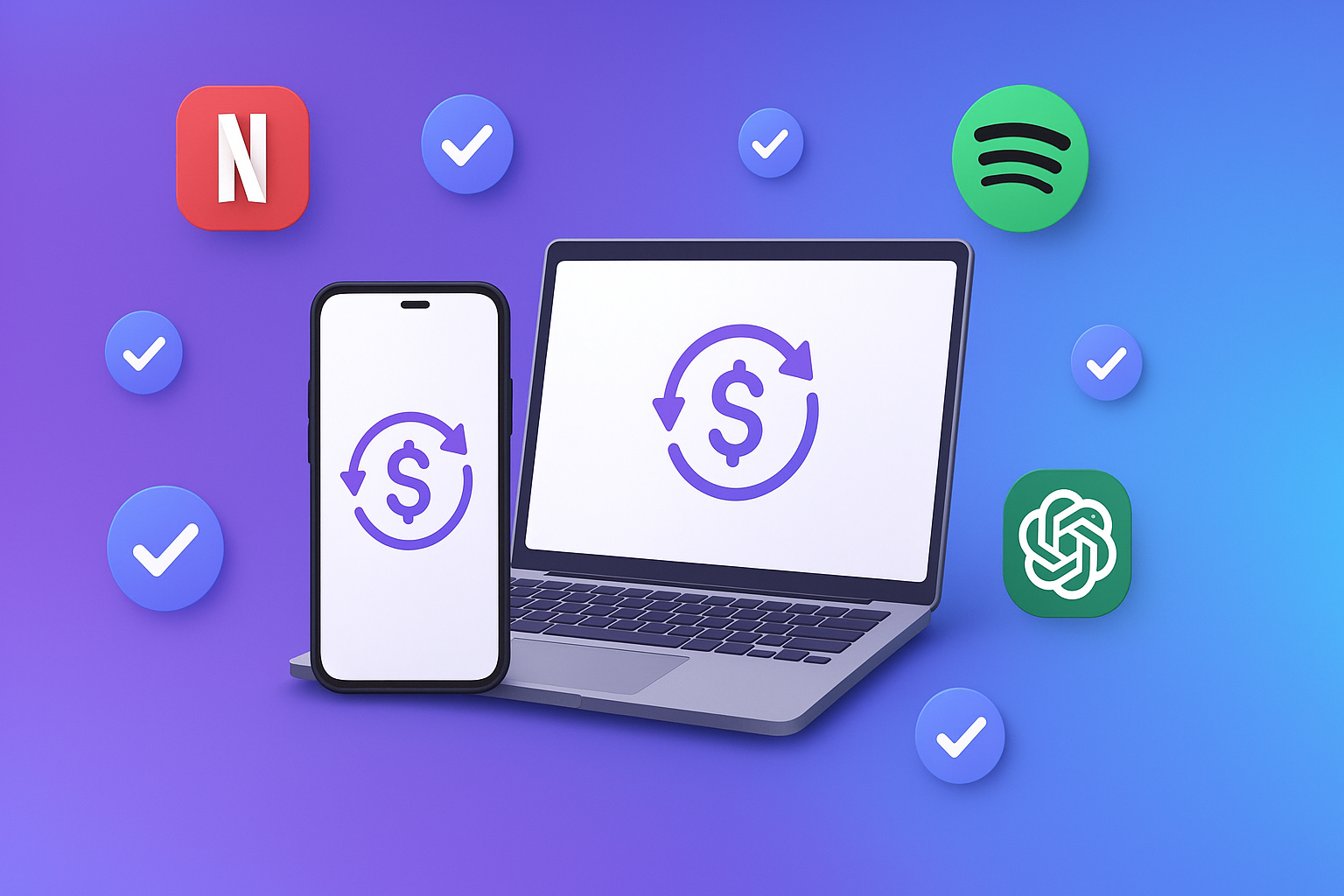 다양한 구독 서비스 아이콘들(넷플릭스, 유튜브, ChatGPT, 스포티파이 등)