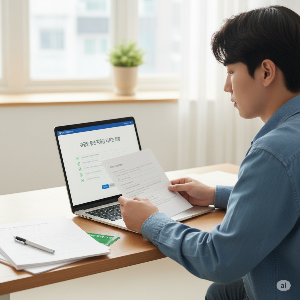 경기도 청년이 자격요건을 점검하며 서류를 검토하는 장면