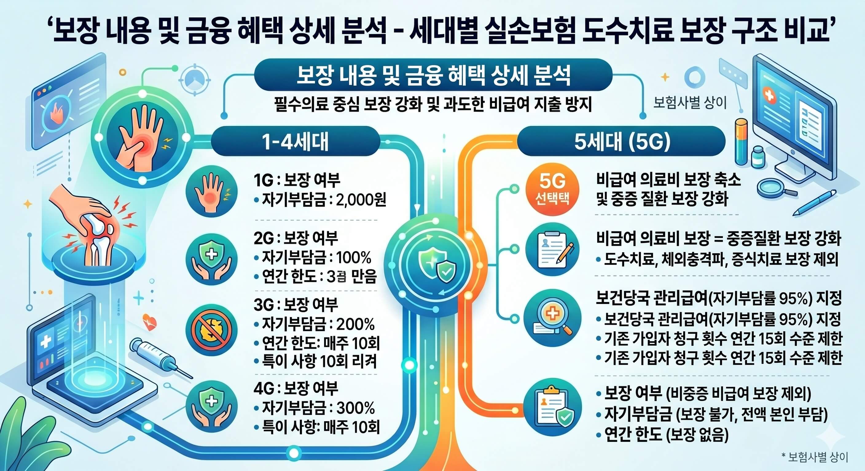 세대별 도수치료 보장 구조 비교