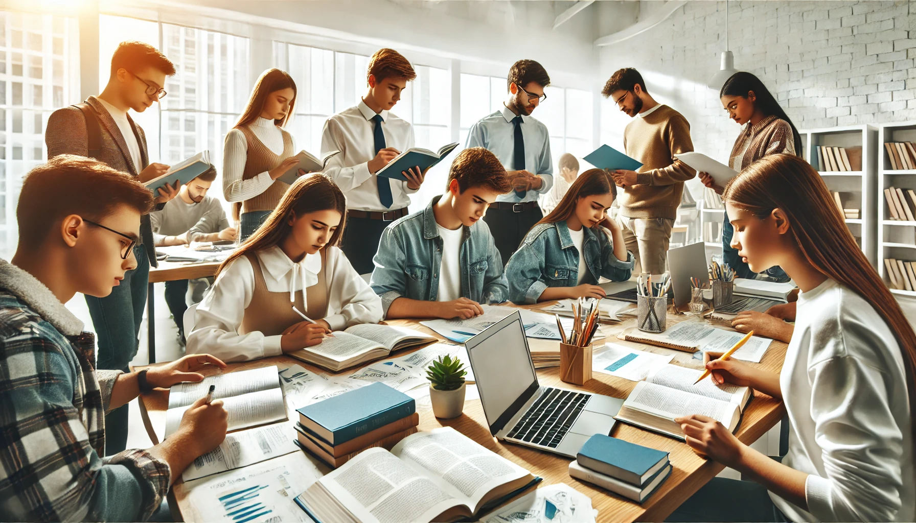 입시준비를 하는 학생들과 교수님들의 이미지