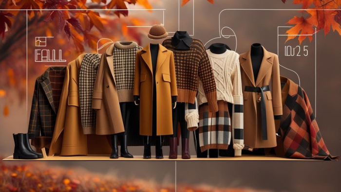 2025년 가을 패션 트렌드를 나타내는 이미지, 가을 패션의 전반적인 트렌드와 스타일링 아이템을 보여줍니다