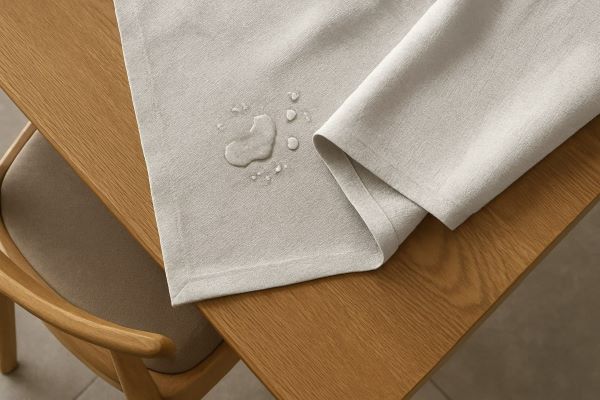식탁 위에 놓인 테이블보의 질감과 방수 처리된 표면