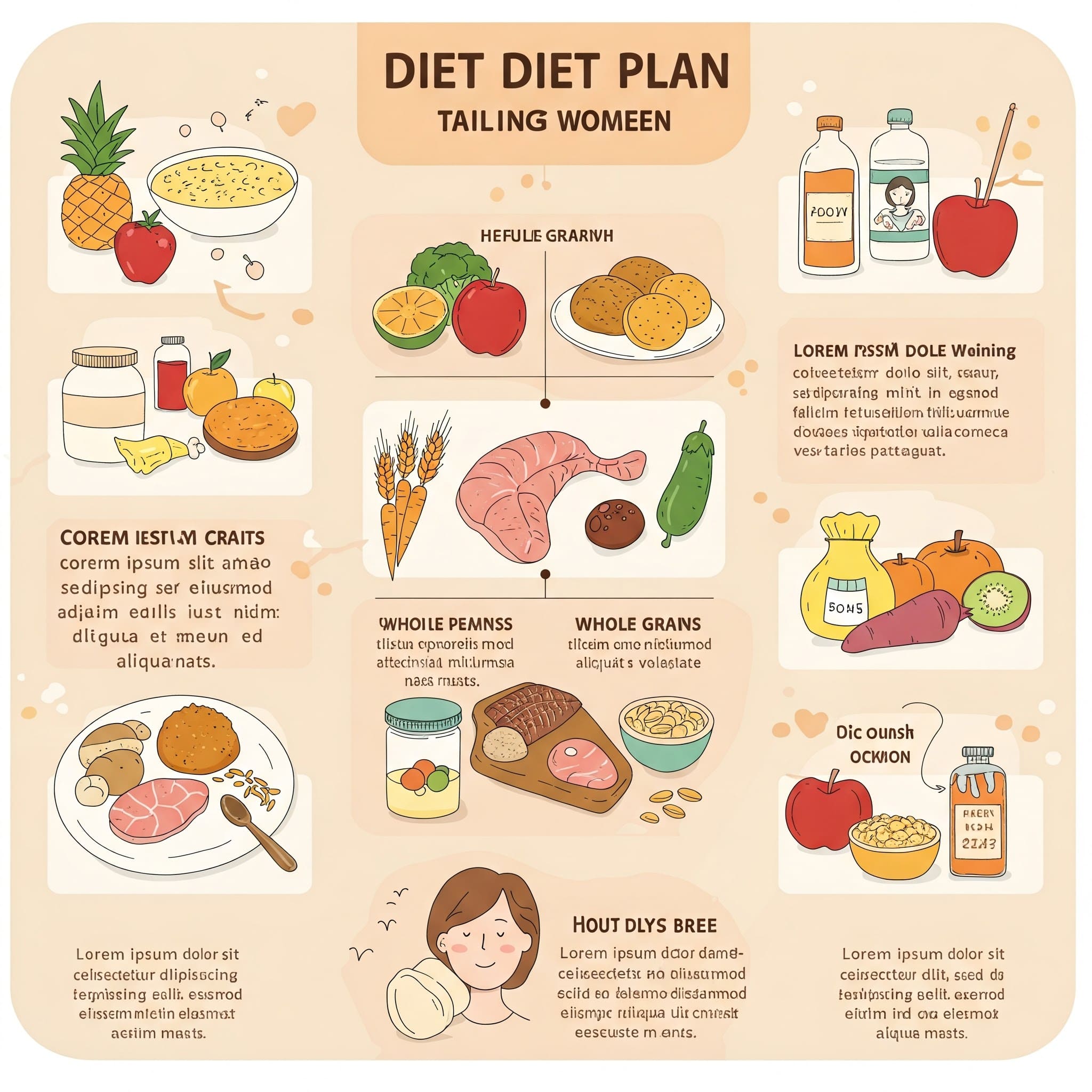 여성 전용 식단표가 정리된 인포그래픽 + Before & After 체형 비교