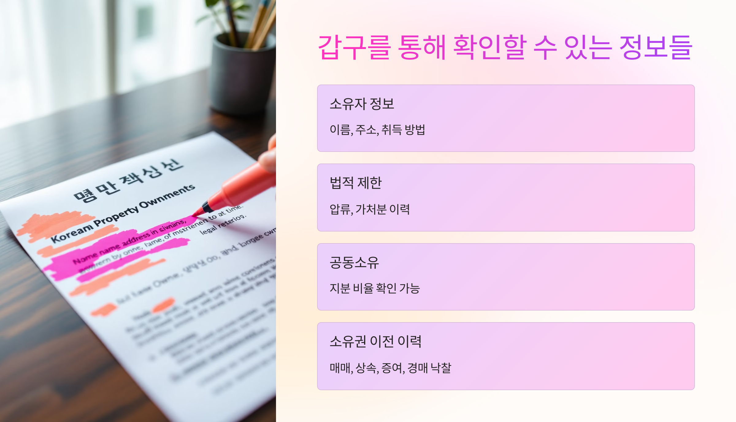 갑구를 통해 확인할 수 있는 정보들