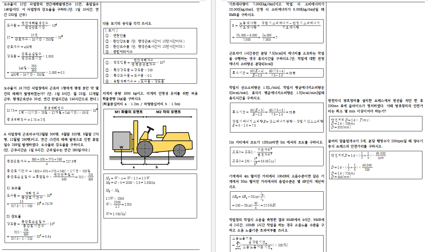 산업안전기사 실기 필답형 계산문제 및 그림문제 요약집 PDF
