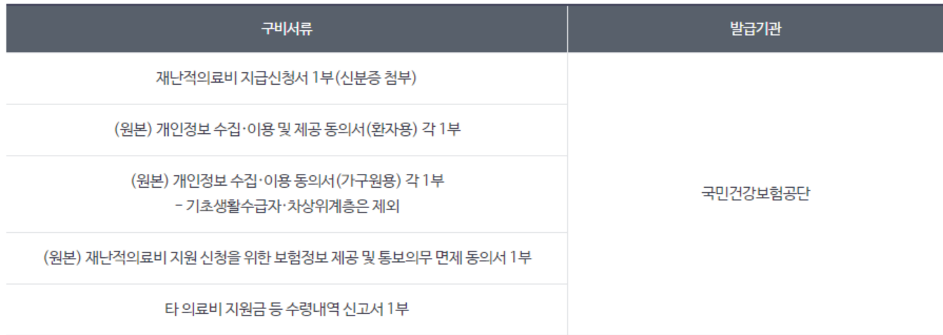 재난적 의료비 신청구비서류 알아보기