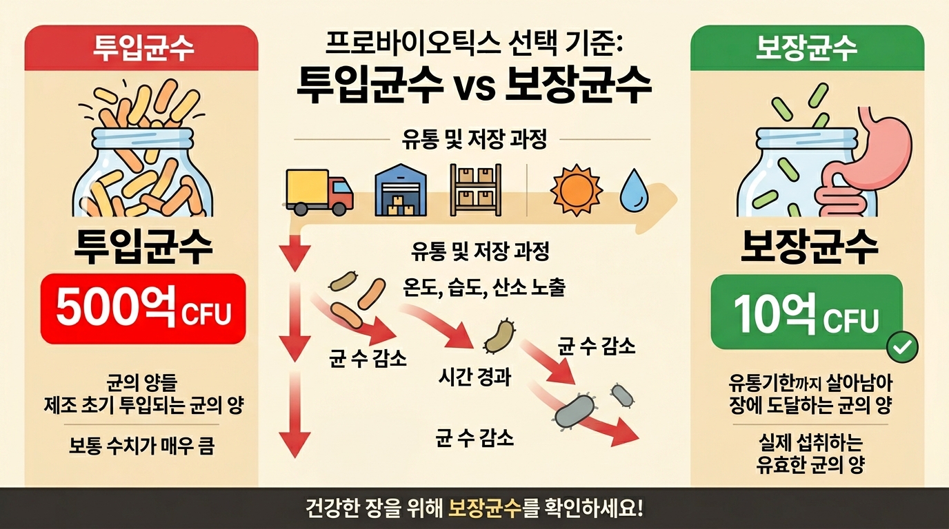 투입균수와 보장균수 차이를 설명하는 인포그래픽