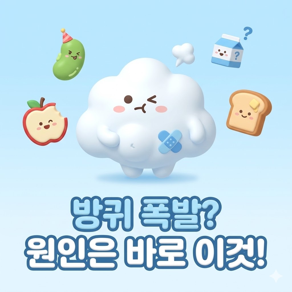 방귀 원인, 잦은 방귀, 복부 팽만감, 장 건강, 고포드맵 식품, 유당 불내증, 과민성 대장 증후군, 소화 불량, 가스 배출, 생활 습관 개선