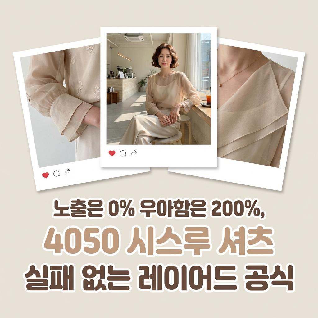 40대 시스루 셔츠 4855 우아한 팔뚝살 커버 레이어드 코디법