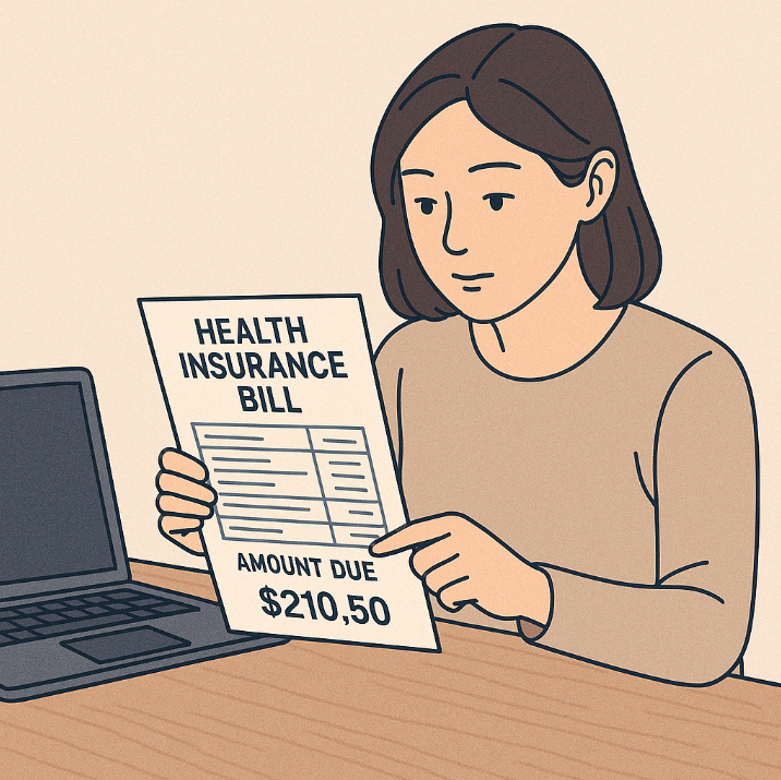 최근 부과된 건강보험료 명세서를 통해 실제 납부 금액을 확인하는 모습