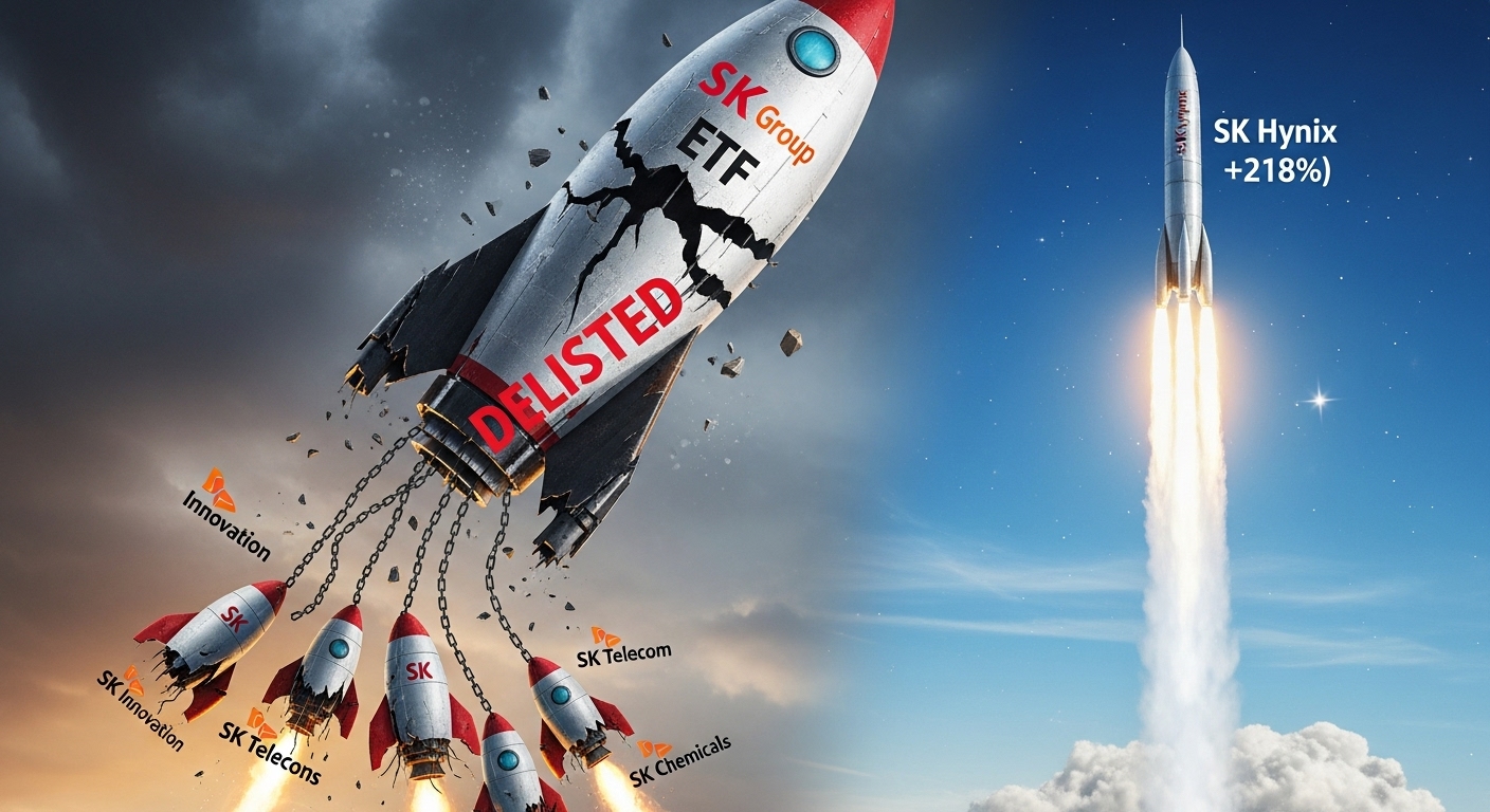 'SK하이닉스(+218%)' 혼자 로켓을 타고, 나머지 'SK그룹주'들이 땅으로 꺼지는 비극적인 ETF 이미지