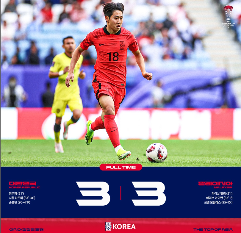 대한민국 VS 말레이시아 경기 결과