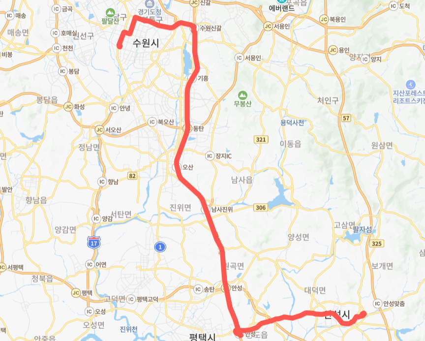 수원-안성-용인-8200번-버스-노선-지도