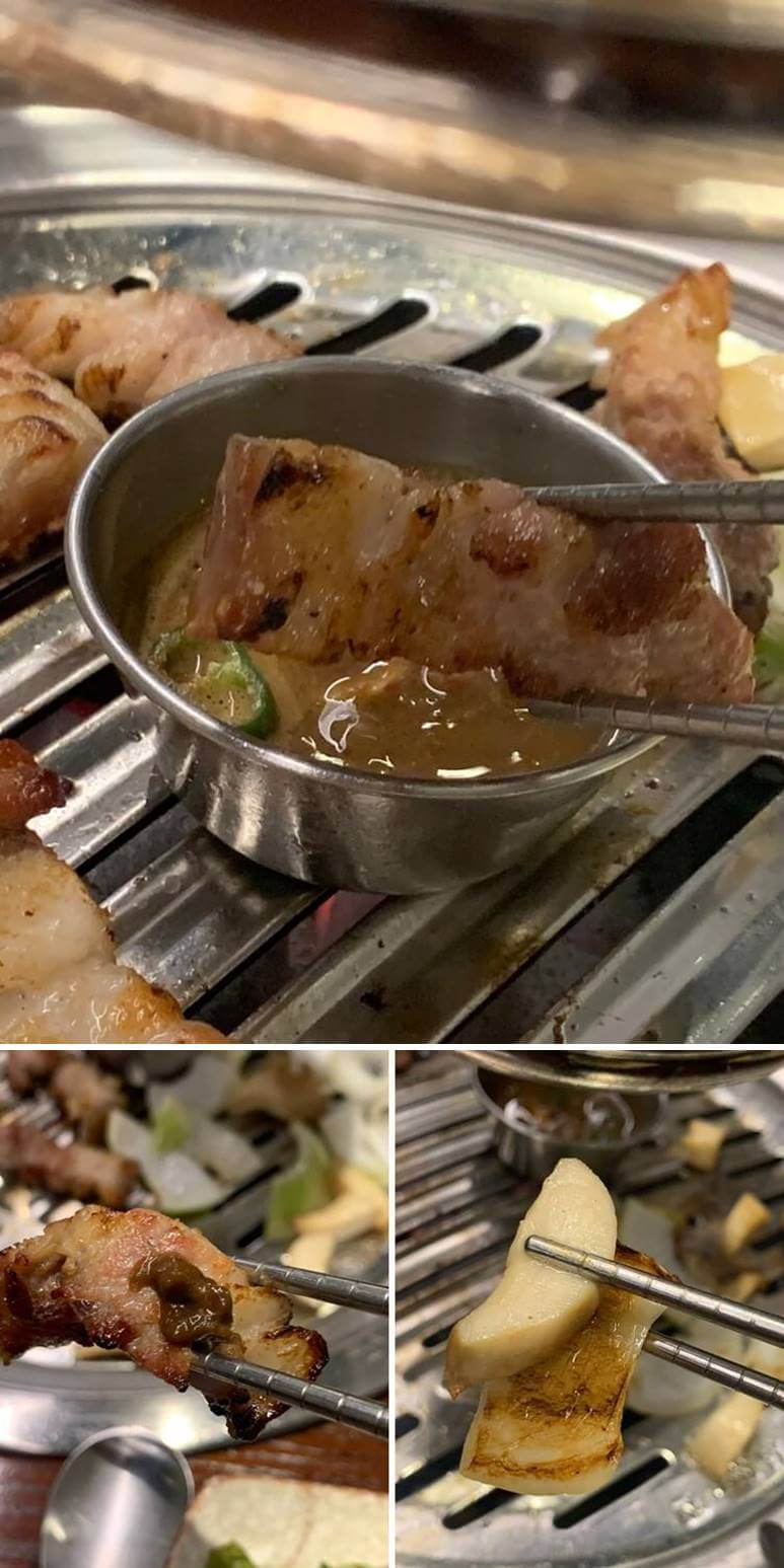 상추 김치, 양파절임, 양파, 버섯과 먹는 제주 오겹살