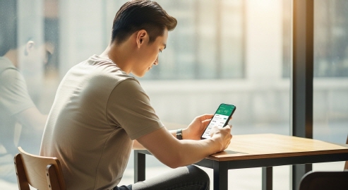 모바일로 통장 확인하는 한국 남성