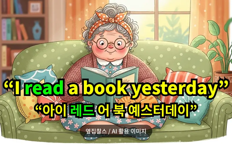 쇼파에서 책을 읽고 있는 할머니