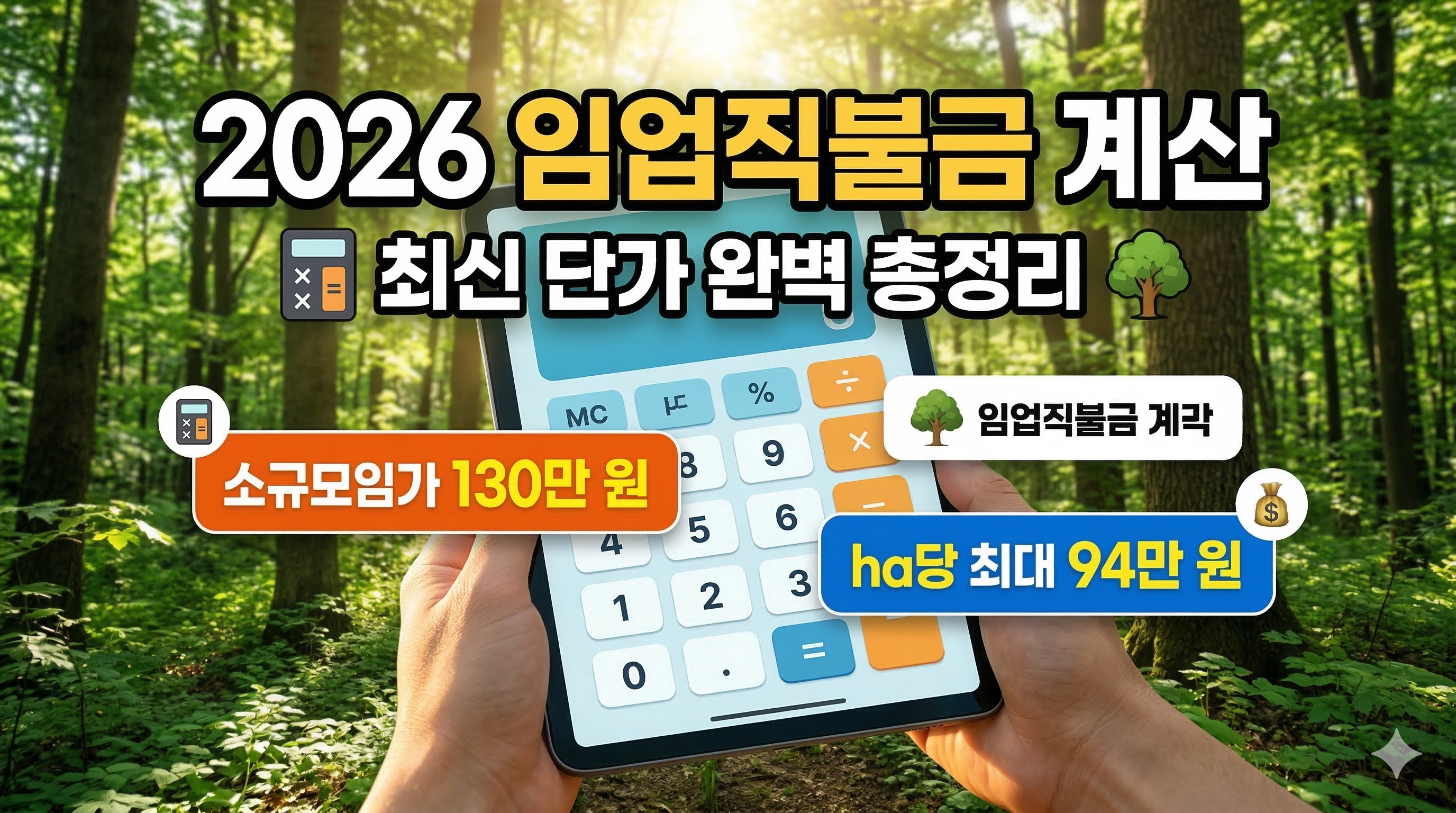 2026 임업직불금 계산 완벽 가이드! 소규모임가 130만 단가표 및 면적별 수령액 확인