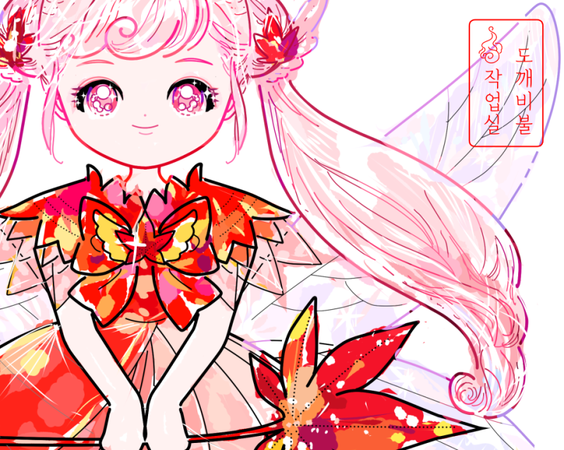 슈팅스타 캐치티니핑 -의인화 가을요정 하츄핑 색칠공부도안-채색버전의 상반신 클로즈업