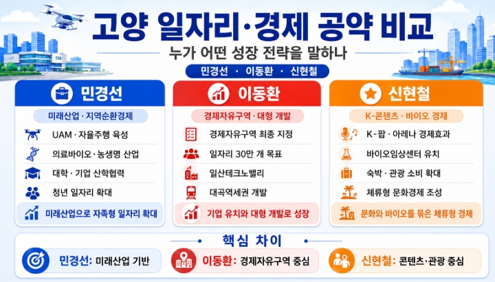 2026 고양시장 후보 공약 비교 민경선 이동환 신현철 핵심정리