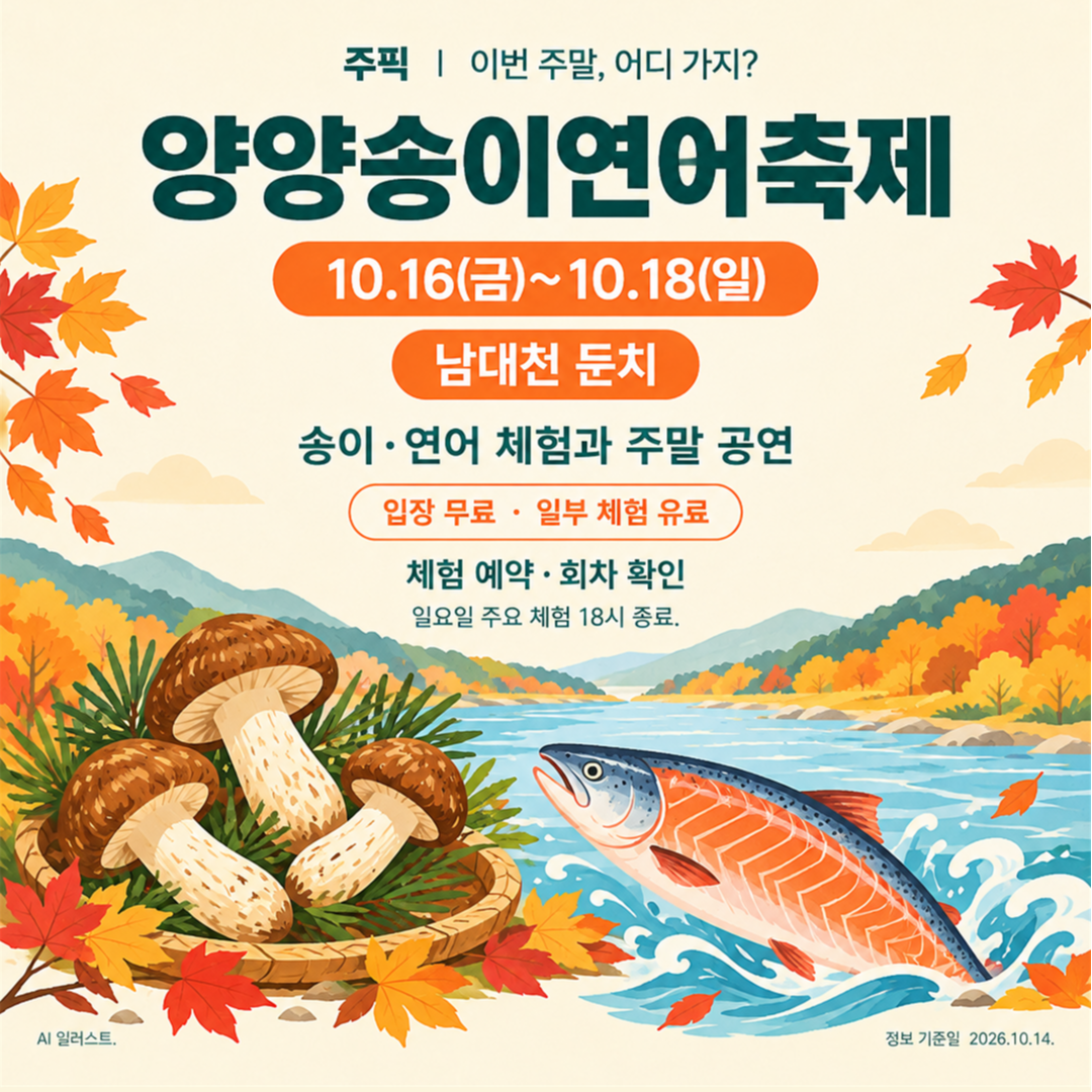 양양송이연어축제 10월 16~18일 일정과 체험&middot;예약 주의사항 카드뉴스