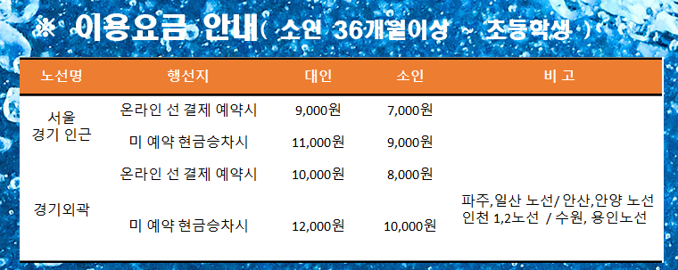 오션월드 셔틀버스 노선, 가격, 예약방법