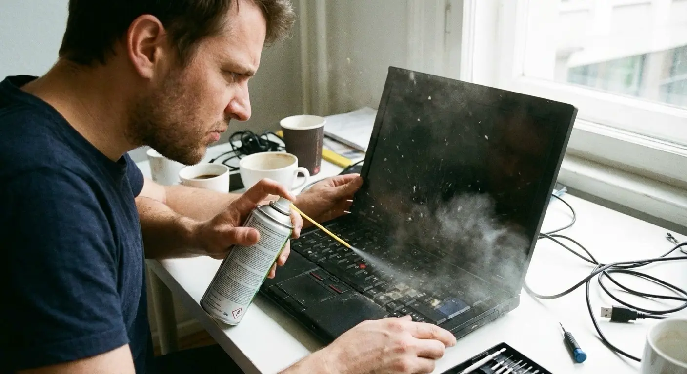 노트북 키보드 청소 모습